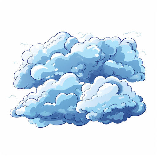 Cartoon clouds in the style of Chiaroscuro Art on white background