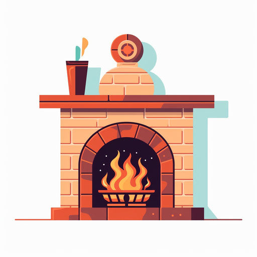 Minimalist fireplace illustration on white background