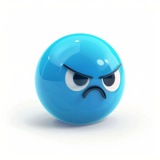 Vector icon of a blue ball with a sad face on a white background