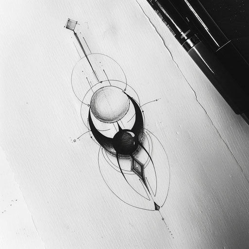 Minimalist flat tattoo sketch of a black pearl with modern design