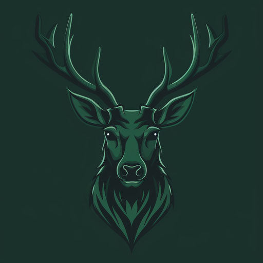 Sophisticated mascot logo with a regal stag on a dark green background