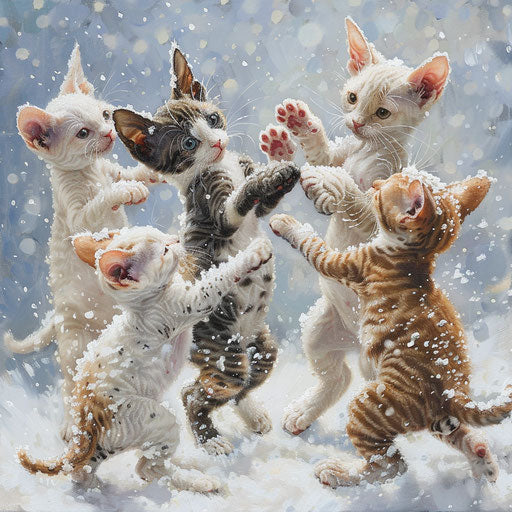 Cornish rex kittens playing in the snow