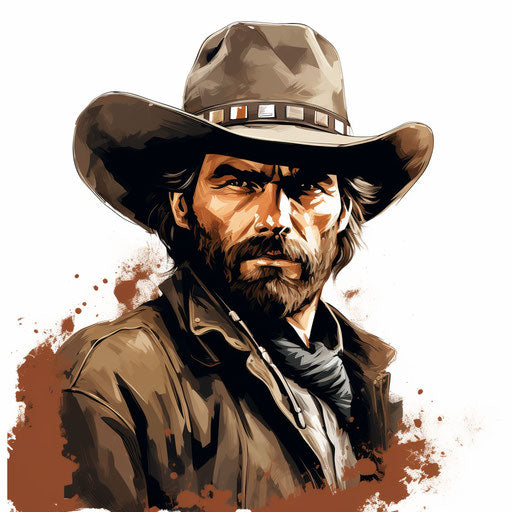 Cowboy illustration in the style of Chiaroscuro Art, on white background