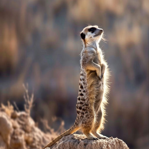 Meerkat standing on hind legs, vigilant and attentive