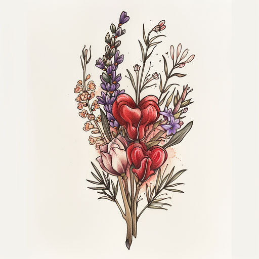 Birth flower bouquet with bleeding hearts and lavender