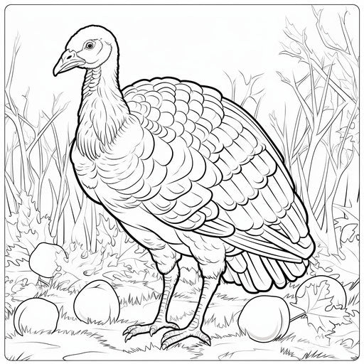 Thanksgiving turkey coloring page for kids, stenciled icon style
