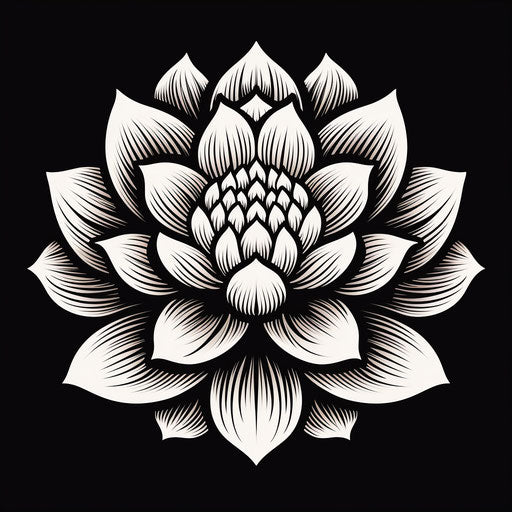 Lotus flower tattoo vector illustration in black and white