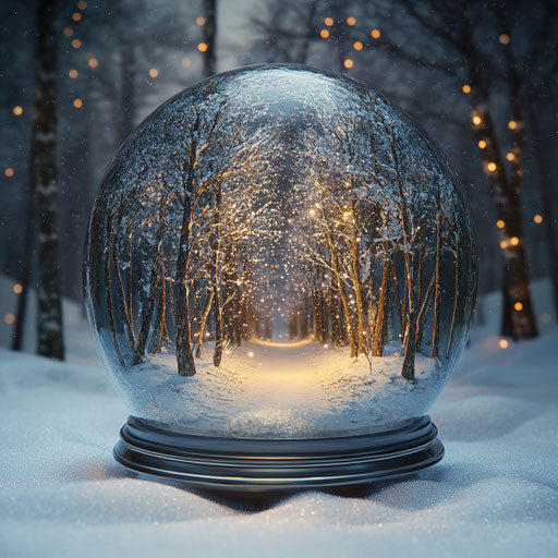 Serene winter forest in a snow globe
