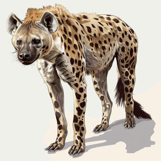 Realistic hyena clipart on white background, high contrast
