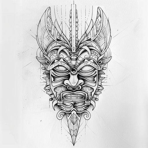 Minimalist sketch of moko tattoo design with delicate shading