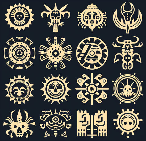 Chinese ancestors symbols in Aztec-inspired art style
