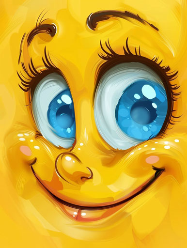 Smiling yellow emotive with blue eyes and lips