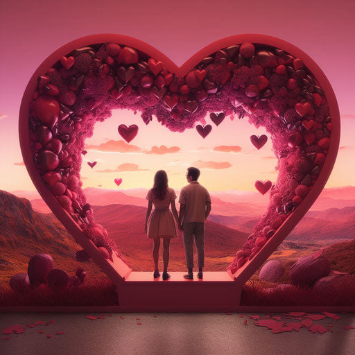 Colorful heart-shaped frame with two people