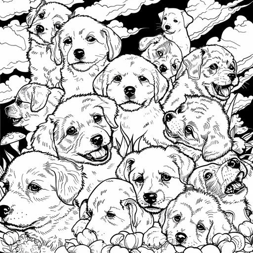 Playful puppies in a whimsical setting