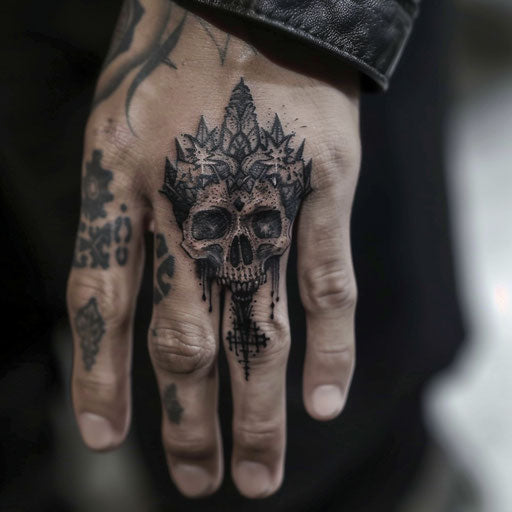 Ring finger tattoos with gothic elements