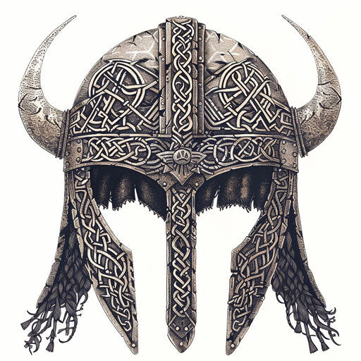 Detailed Viking helmet with intricate Norse patterns
