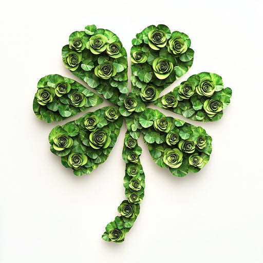 3D green shamrock made of green roses, clipart on white background
