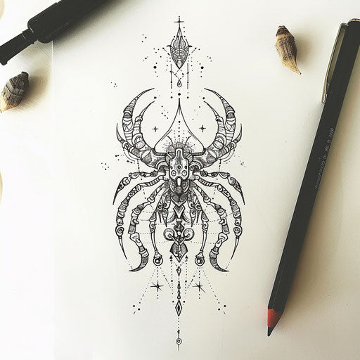 Sketch of tribal-inspired Cancer constellation tattoo