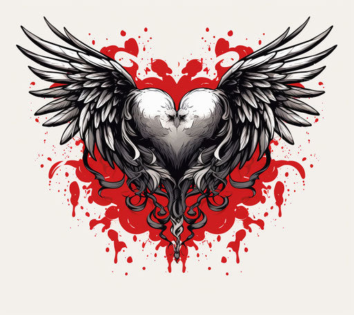 Heart tattoo with wings and red symbolism