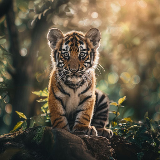 A baby tiger exploring the world, curiosity in a wild forest