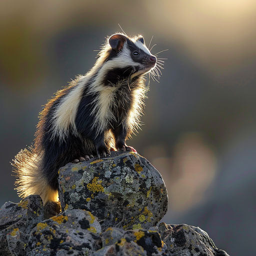 Majestic eastern spotted skunk on a rock formation