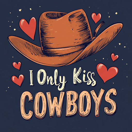 Cowboy hat with hearts, "I Only Kiss COWBOYS"