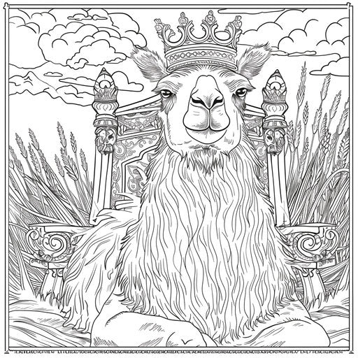 Camel crowned on a royal throne