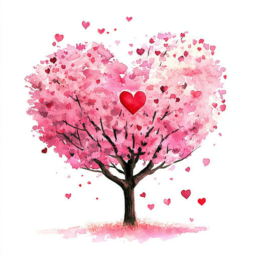 Pink Valentine's Day heart-shaped tree clipart