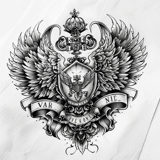 Intricate military crest tattoo design illustration