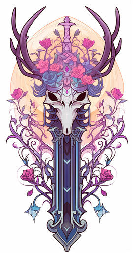 Eirelyn tattoo design on warrior with stag and heart blade