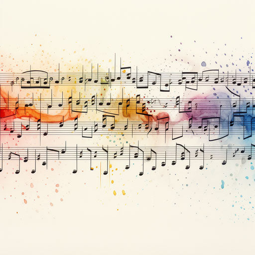 Colorful music notes on a short section of a staff