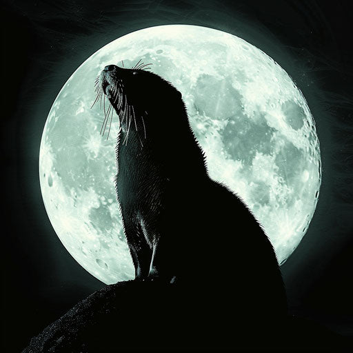 Otter Against Bright Full Moon Silhouette