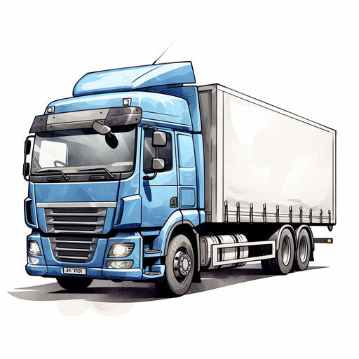 Lorry clipart in the style of Chiaroscuro Art, on a white background