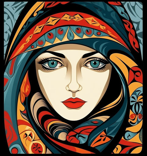 Tribal woman with scarf in lowbrow style