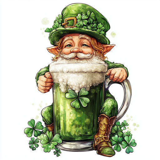 St. Patrick's Day Sublimation, green beer mug with shamrocks and gnome clip art