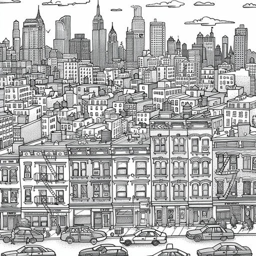 Cityscape with intricate buildings and cars