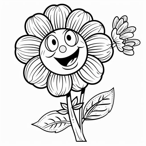 Smiling flower with big petals - Coloring book page