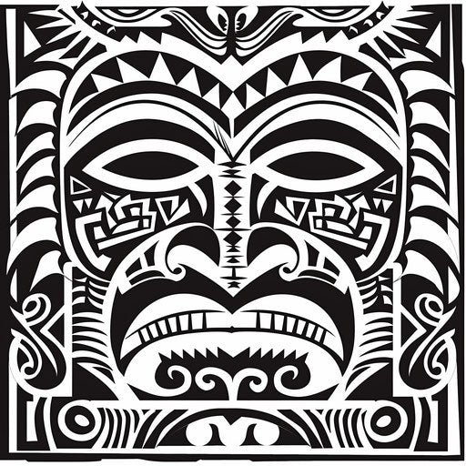 Polynesian tribal art in black tattoo on white canvas