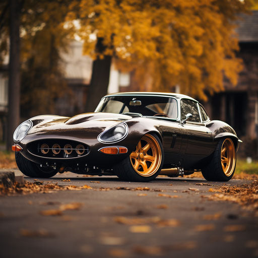 Jaguar e type car Bigfoot tires