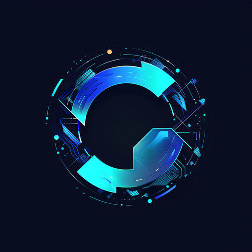 Brand logo with digital elements and bright blue colors