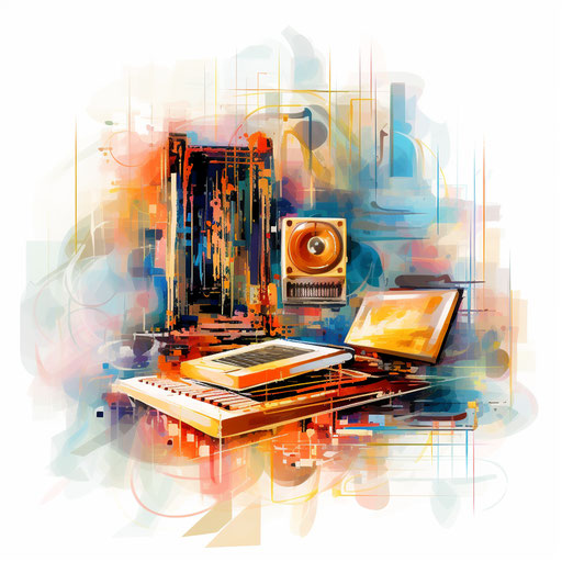 Technology clipart in the style of Impressionistic Art, on white background