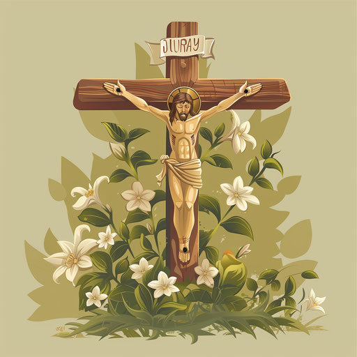 Good Friday clipart with realistic olive background, soft gradients and refined linework