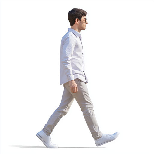 3D walk in photorealistic style with flat white background, isolated clipart