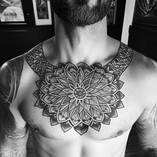 Mandala tattoo men with intricate geometric patterns
