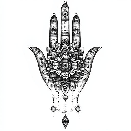 Elegant flat tattoo sketch of hand mandala sacred geometry