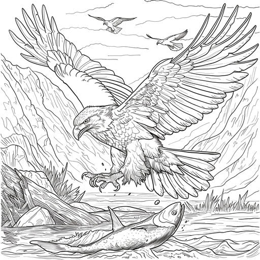 Eagle diving to catch a fish from a river