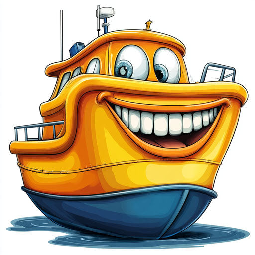 Humorous caricature of a boat with human characteristics