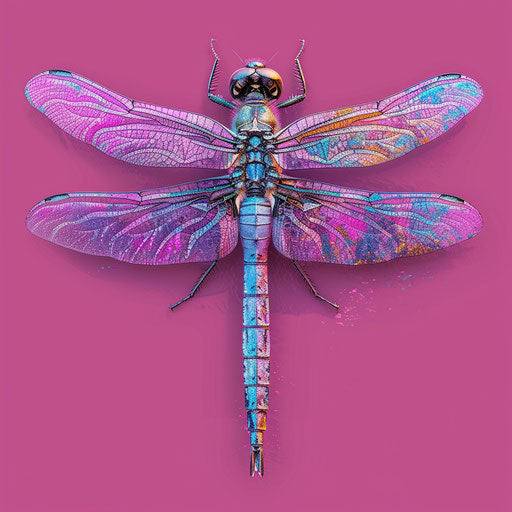 Realistic dragonfly clipart on bright magenta background