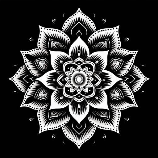 Black Indian mandala design with lotus flower for tattoo