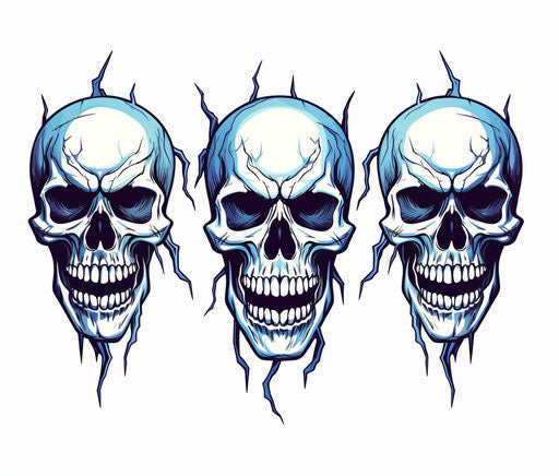 Three skull tattoo set with bolt on white background